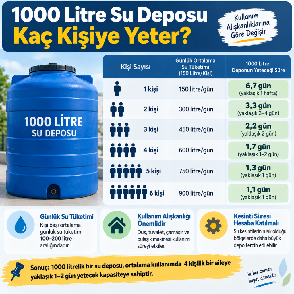 1000 litre su deposu kaç kişiye yeter